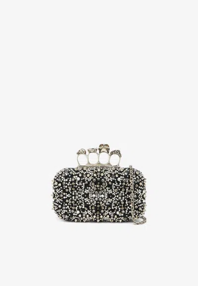 Alexander Mcqueen Crystal Embellished Knuckle Clutch In Black