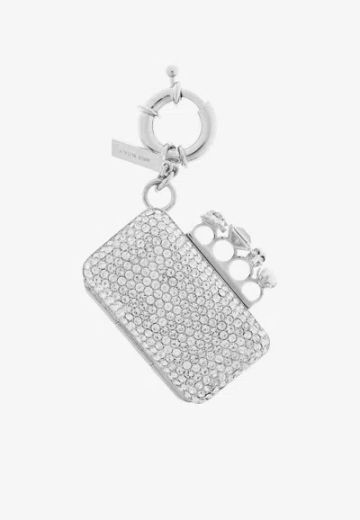 Alexander Mcqueen Crystal Embellished Knuckle Clutch Keyring In Silver