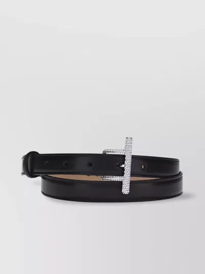 Alexander Mcqueen Crystal Embellished Leather Belt In Black