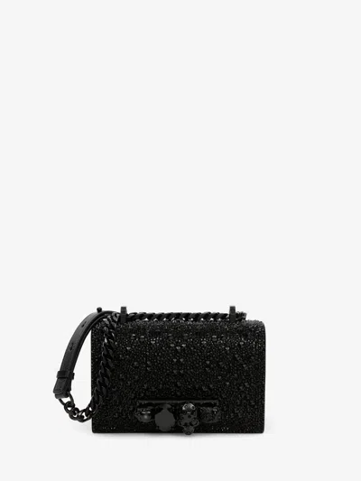 Alexander Mcqueen Crystal-embellished Mini Jewelled Satchel In Black