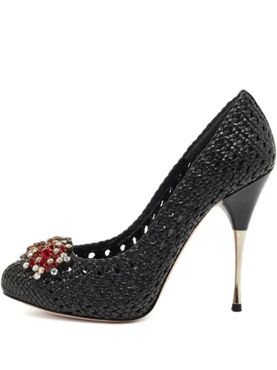 Pre-owned Alexander Mcqueen Crystal-embellished Pumps In Black