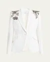 Alexander Mcqueen Crystal Embellished Shoulder Single-breasted Blazer In White