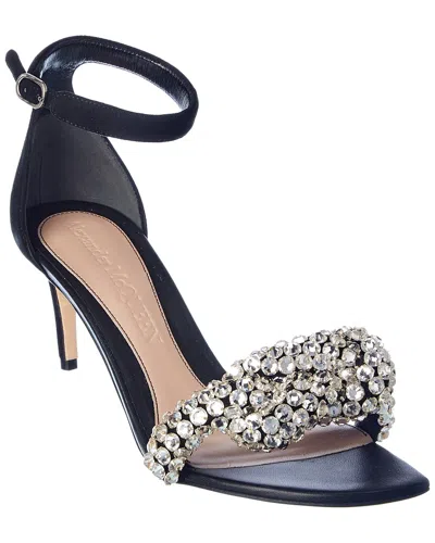 Alexander Mcqueen Crystal Embellished Suede Sandal In Black