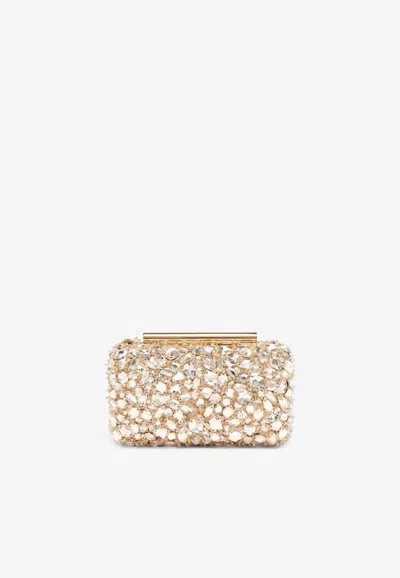 Alexander Mcqueen Crystal Embellished T-bar Box Clutch In Gold