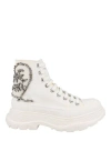 Alexander Mcqueen Crystal Embellished Tread Boots Woman Ankle Boots White Size 8 Cotton In White