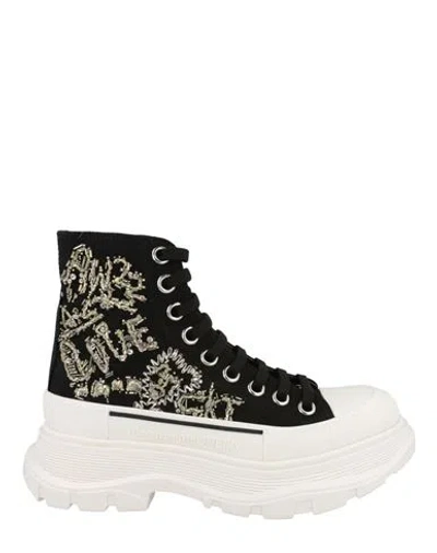Alexander Mcqueen Crystal Embellished Tread Slick Boots Woman Ankle Boots Black Size 7 Cotton