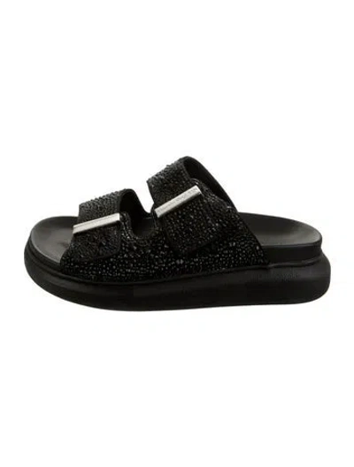 Pre-owned Alexander Mcqueen Crystal Embellishments Slides In Black