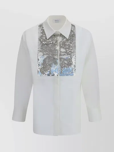 Alexander Mcqueen Crystal Embroidered Italian Collar Shirt In White