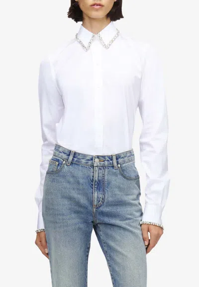 Alexander Mcqueen Crystal Embroidered Long-sleeved Shirt In White