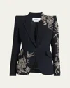 Alexander Mcqueen Mcqueen Tattoo Embroidery Peak Shoulder Crepe Blazer In Black