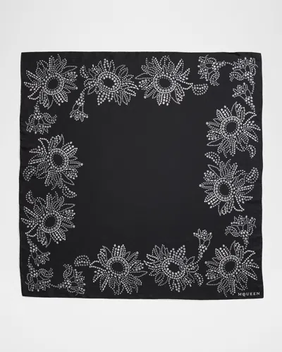 Alexander Mcqueen Crystal Exploded Sunflower Silk Scarf In Black