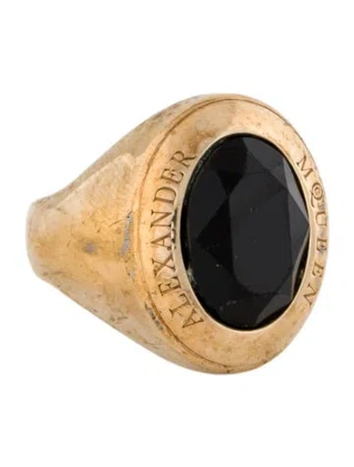 Pre-owned Alexander Mcqueen Crystal Faceted Logo Signet Ring In Multi