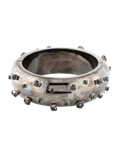 Pre-owned Alexander Mcqueen Crystal Hinged Bangle Bracelet, 7.25" In Black