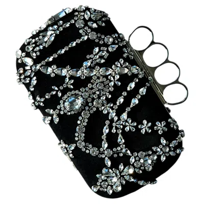 Pre-owned Alexander Mcqueen Crystal Lace Four-ring Knuckle Box Clutch Bag Collector Piece In Black