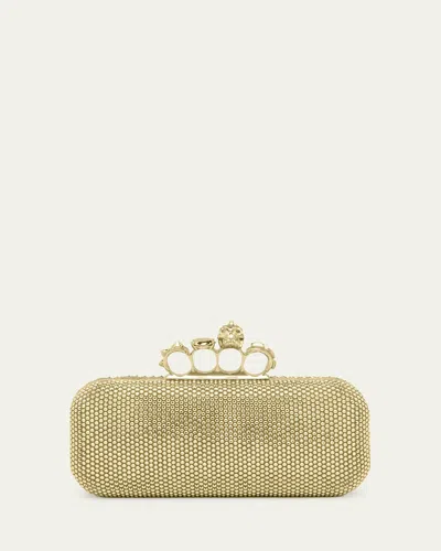 Alexander Mcqueen Crystal Leather Long Knuckle Clutch Bag In Gold