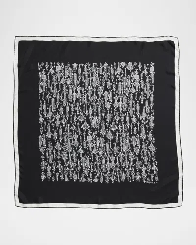 Alexander Mcqueen Crystal Mirror Silk Foulard In Black