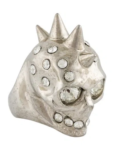Pre-owned Alexander Mcqueen Crystal Mohawk Skull Cocktail Ring In Multi