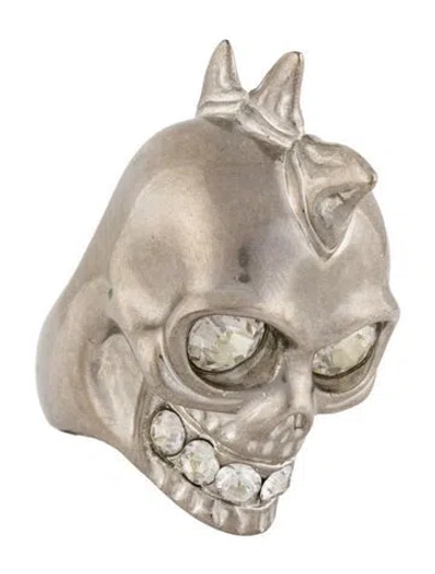 Pre-owned Alexander Mcqueen Crystal Mohawk Skull Cocktail Ring In Multi