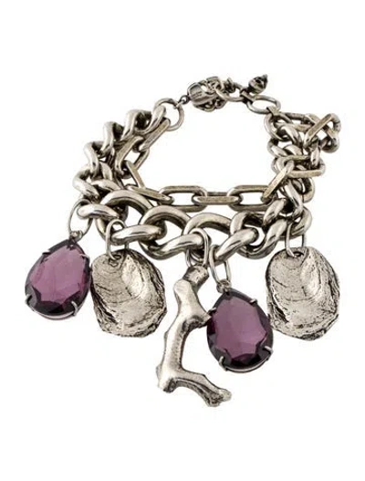 Pre-owned Alexander Mcqueen Crystal Multi-charm Link Bracelet In Purple