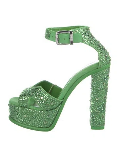 Pre-owned Alexander Mcqueen Crystal Patterned Mules In Green