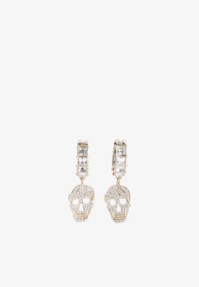 Alexander Mcqueen Crystal Paved Skull Earrings In Neutral