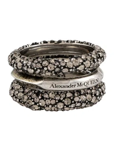 Pre-owned Alexander Mcqueen Crystal Punk Triple Ring In Multi