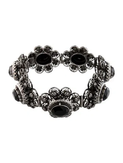 Pre-owned Alexander Mcqueen Crystal Rose Choker Necklace, 12.5" In Black