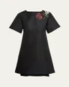 Alexander Mcqueen Crystal Rose Short-sleeve Taffeta Mini Dress