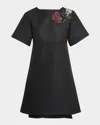 Alexander Mcqueen Crystal Rose Short-sleeve Taffeta Mini Dress In Black