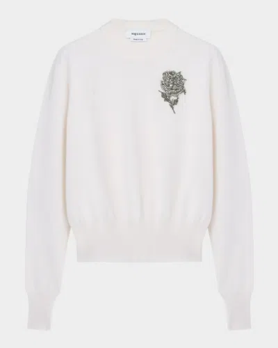 Alexander Mcqueen Crystal Rose Wool Sweater