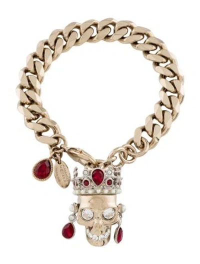 Pre-owned Alexander Mcqueen Crystal Royal Charm Link Bracelet, 6.75" In Multi