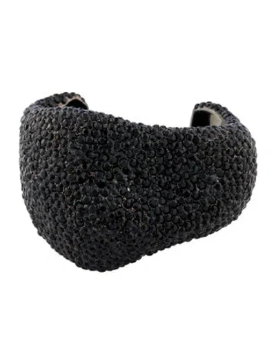 Pre-owned Alexander Mcqueen Crystal Sculptural Cuff, 6.5" In Black