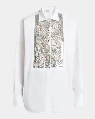 Alexander Mcqueen Crystal Sequined Bib Button-down Blouse