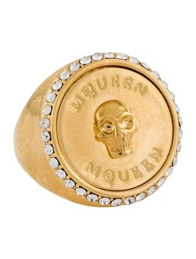 Pre-owned Alexander Mcqueen Crystal Signet Ring In Multi