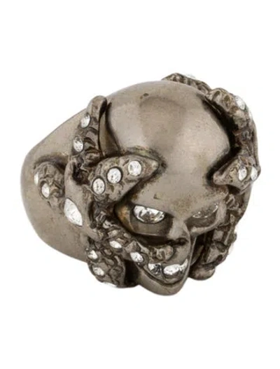 Pre-owned Alexander Mcqueen Crystal Skull & Starfish Cocktail Ring In Multi