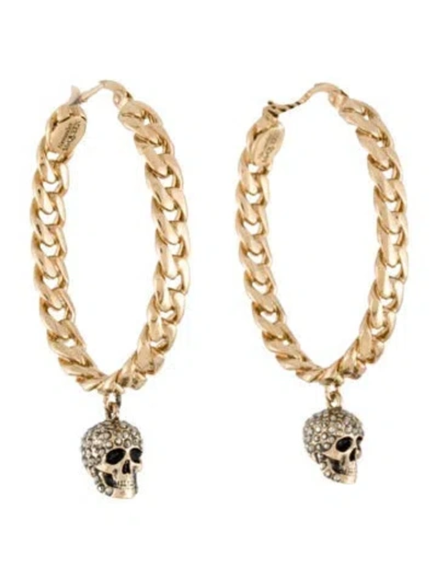 Pre-owned Alexander Mcqueen Crystal Skull Chain Hoop Earrings In Multi