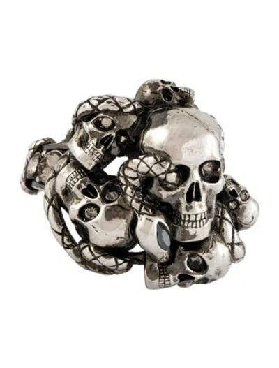 Pre-owned Alexander Mcqueen Crystal Skull Cocktail Ring In Multi