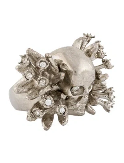 Pre-owned Alexander Mcqueen Crystal Skull Cocktail Ring In Multi