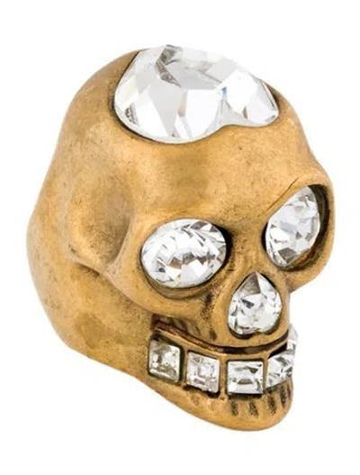 Pre-owned Alexander Mcqueen Crystal Skull Cocktail Ring In Multicolor