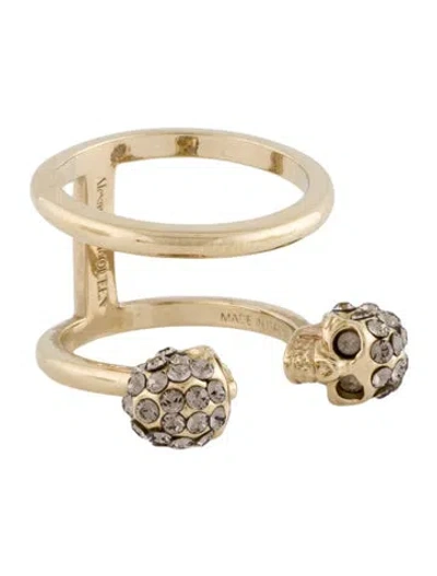 Pre-owned Alexander Mcqueen Crystal Skull Cocktail Ring In Silver