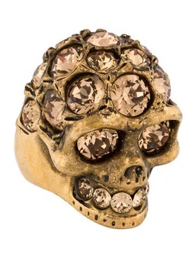 Pre-owned Alexander Mcqueen Crystal Skull Cocktail Ring In Yellow