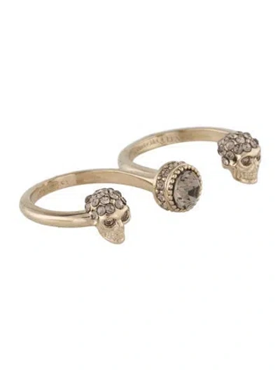 Pre-owned Alexander Mcqueen Crystal Skull Double Finger Ring In Multi