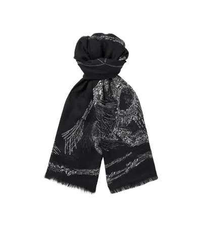 Alexander Mcqueen Crystal Skull-intarsia Scarf In Black