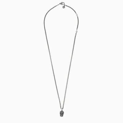 Alexander Mcqueen Crystal Skull Necklace In Grey