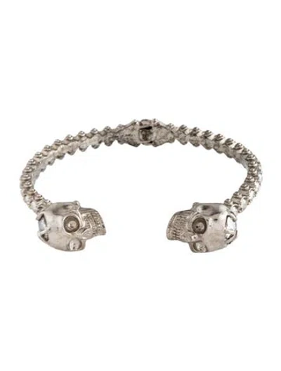 Pre-owned Alexander Mcqueen Crystal Skull Open Cuff Bracelet, 7" In Transparent