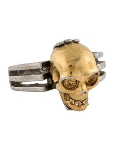 Pre-owned Alexander Mcqueen Crystal Skull Ring In Multi
