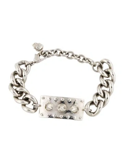 Pre-owned Alexander Mcqueen Crystal Skull Spike Tag Link Bracelet, 8.25" In Multi