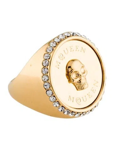 Pre-owned Alexander Mcqueen Crystal Sovereign Skull Ring In Multi