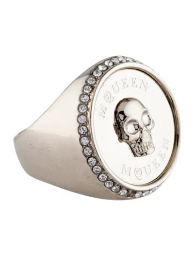 Pre-owned Alexander Mcqueen Crystal Sovereign Skull Ring In Multi