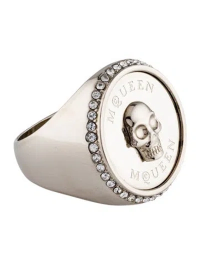Pre-owned Alexander Mcqueen Crystal Sovereign Skull Ring In Multi